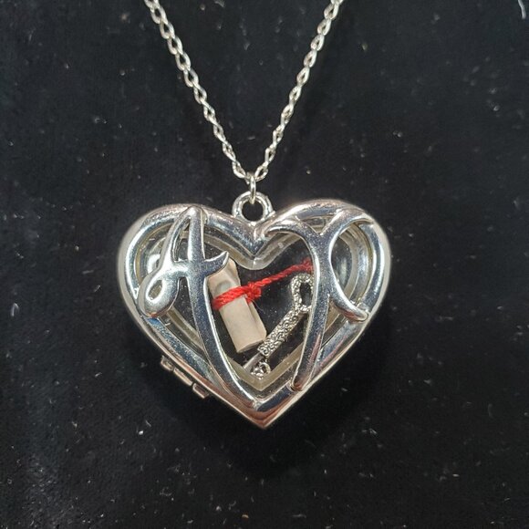 Silver Heart Shape Locket Necklace with floating tiny charms within - Picture 2 of 12